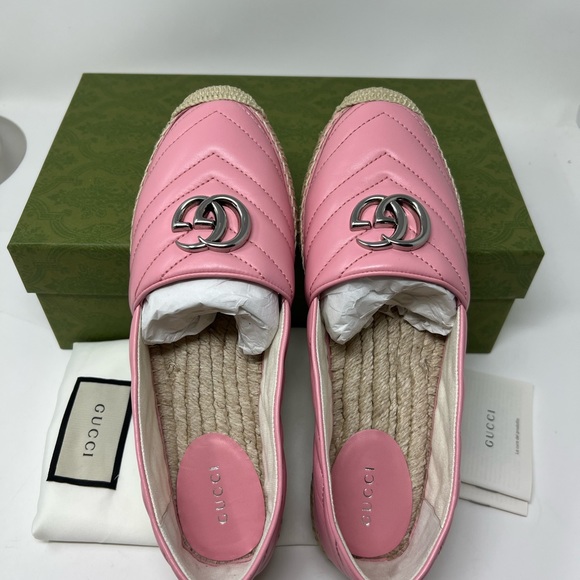 New Gucci Gg marmont double G Pink leather Quilted Charlotte Espadrilles flats - Picture 5 of 9